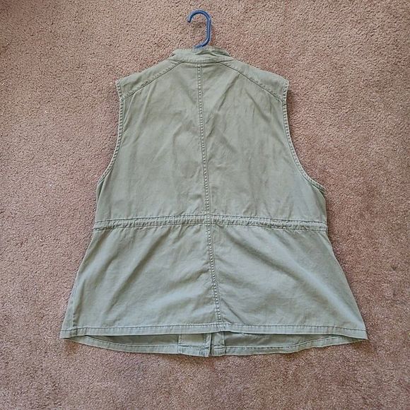 Per Se Women's Utility Vest Green Sleeveless Multi-Pocket Drawstring Cotton - Picture 4 of 7